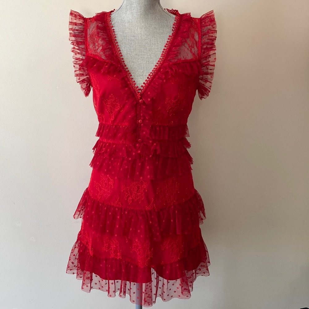 La Maison Talulah Tiered Lacy Dress Red Size Medium